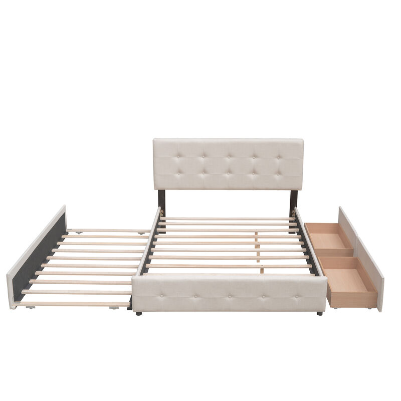 Merax Upholstered Platform Bed with 2 Drawers and 1 Twin XL Trundle