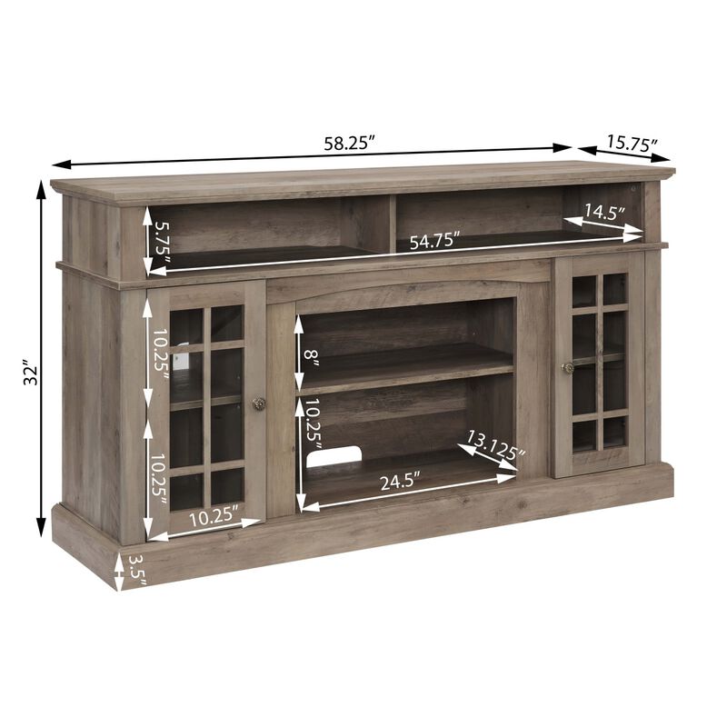 Modern TV Stand for 65" TV with Storage Space, Wash 58.25"x15.75"x32"