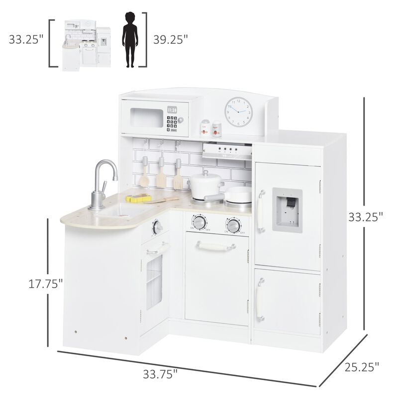 White Play Kitchen: Kids' Set with Fountain, Microwave, and Fridge