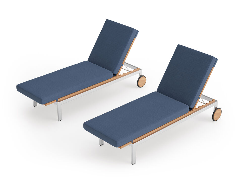 Monterey Teak Chaise Lounges - Stainless Steel and Teak (Set of 2)