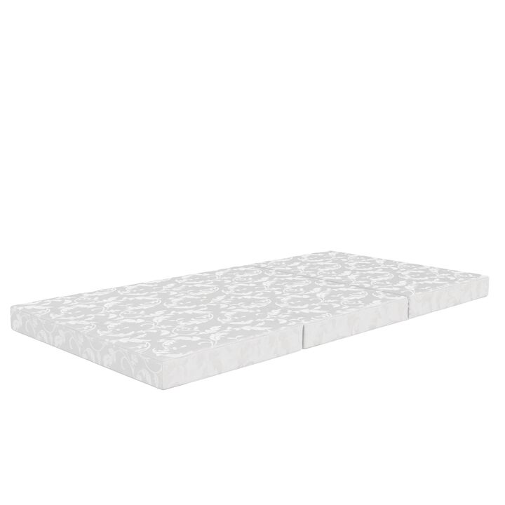 Moony 4-Inch Tri-Fold Mattress / Folding Mattress, Twin, White/Gray Floral