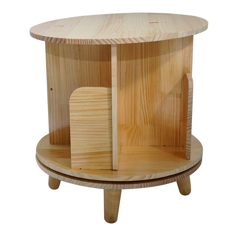 Pine Wood 1-Layer Rotating Bookcase, 360° Bookshelf Display Stand for Home and Office Use