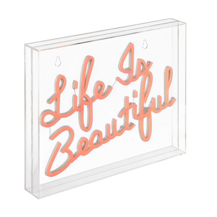 Life is Beautiful 13.7" X 10.9" Contemporary Glam Acrylic Box USB Operated LED Neon Light