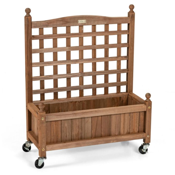 Hivvago 32in Wood Planter Box with Trellis Mobile Raised Bed for Climbing Plant