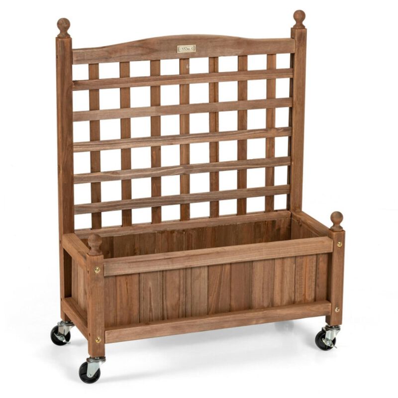 Hivvago 32in Wood Planter Box with Trellis Mobile Raised Bed for Climbing Plant