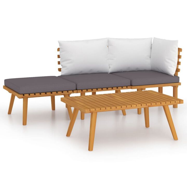 Roma 4pc Outdoor Modular Corner Sofa Set, Coffee Table, Footrest, Wood - Benzara