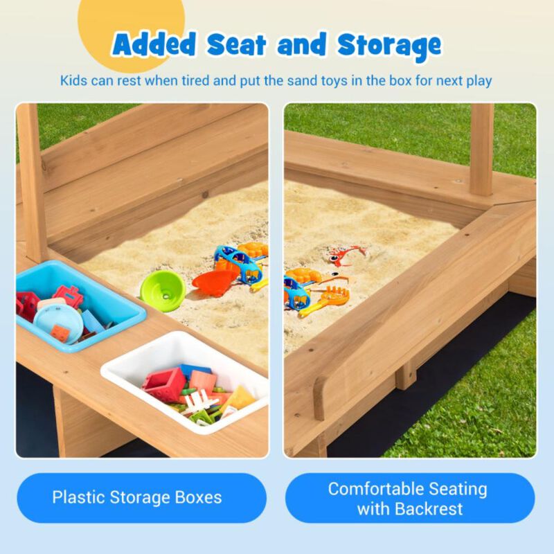 Hivvago Kids Wooden Sandbox with Striped Canopy