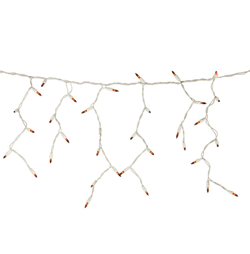 100 Count Orange Mini Icicle Christmas Lights - 3.5 ft White Wire
