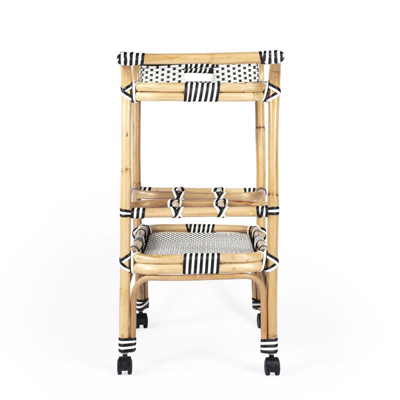 Rattan Weave Bar Cart, Black & White, Belen Kox