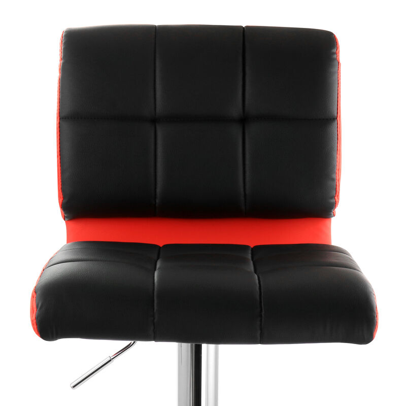 Elama 2 Piece Adjustable Faux Leather Two Toned Bar Stool in Black and Red
