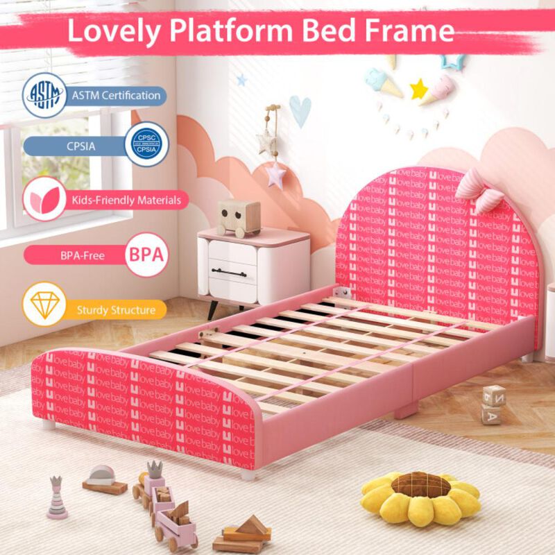 Hivvago  Wood Upholstered Twin Bed Platform with Slat Support