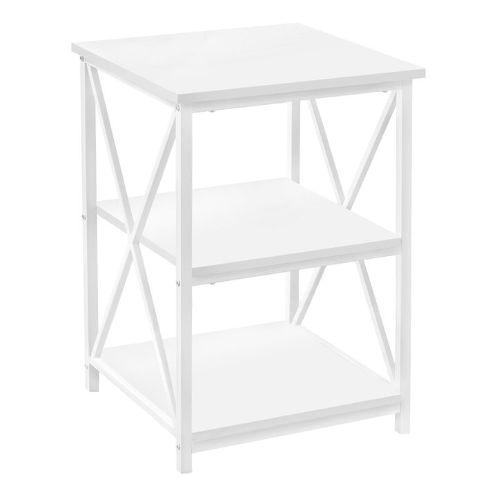 Monarch Specialties I 3599 Accent Table, Side, End, Nightstand, Lamp, Living Room, Bedroom, Metal, Laminate, White, Contemporary, Modern