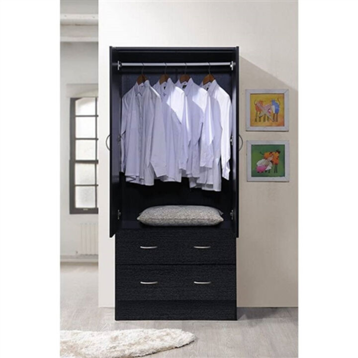 Contemporary Bedroom Wardrobe – Armoire with 2 Doors, Hanging Rod & Storage Drawers