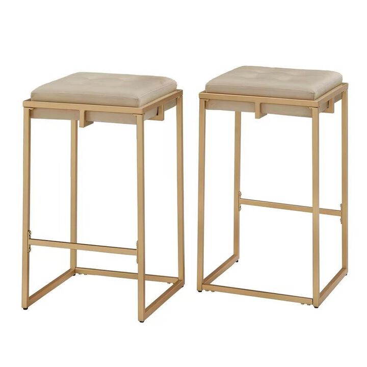 Nadia Square Padded Seat Counter Height Stool (Set of 2) Beige and Gold