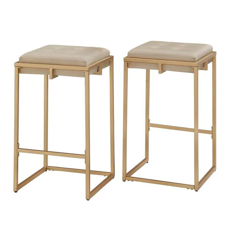 Nadia Square Padded Seat Counter Height Stool (Set of 2) Beige and Gold