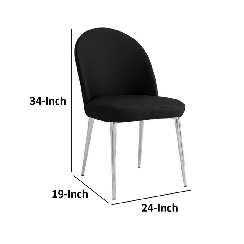 Era 24 Inch Set of 2 Dining Chairs, Curved Back, Black Faux Leather, Chrome - Benzara