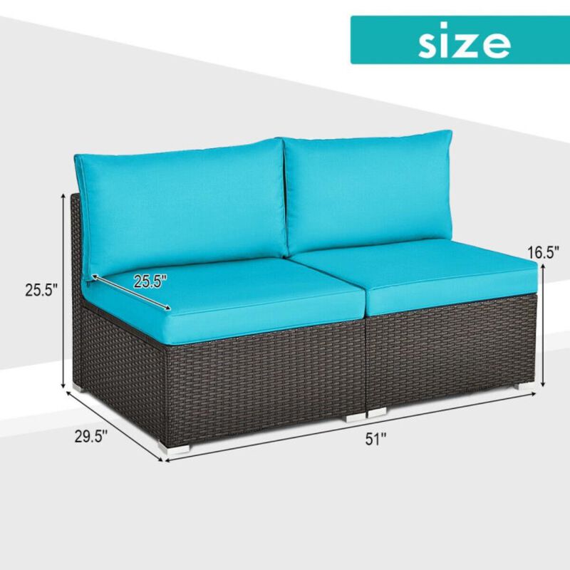 Hivvago 2 Pieces Patio Rattan Armless Sofa Set with 2 Cushions and 2 Pillows