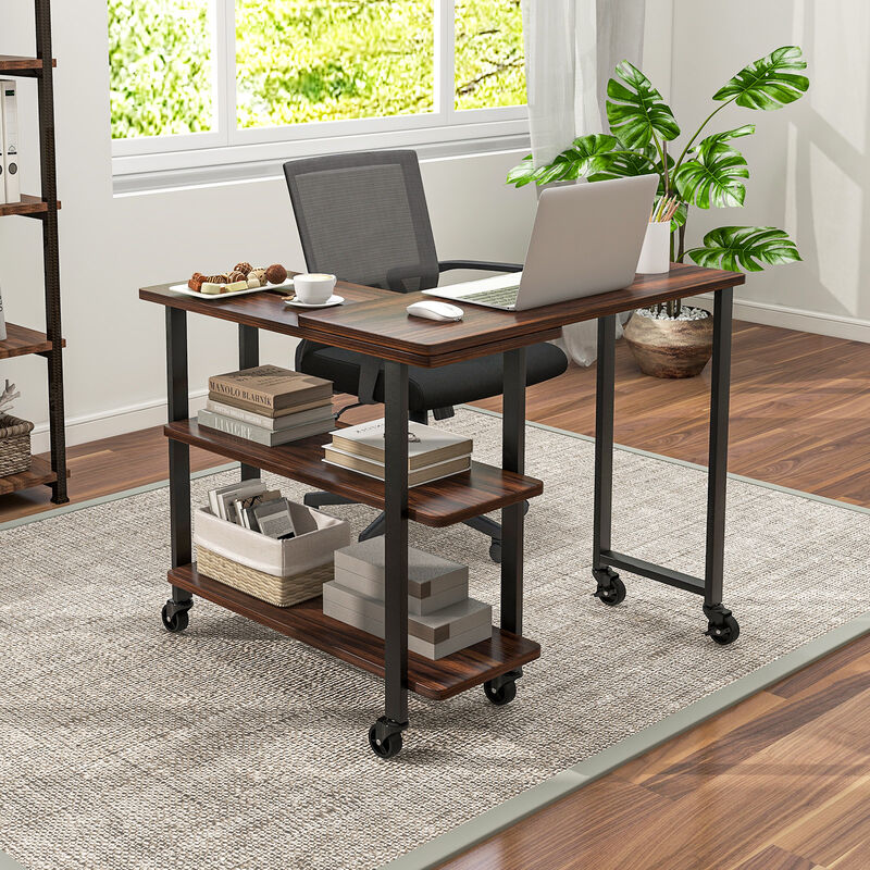 360� Rotating Sofa Side Table with Storage Shelves and Wheels