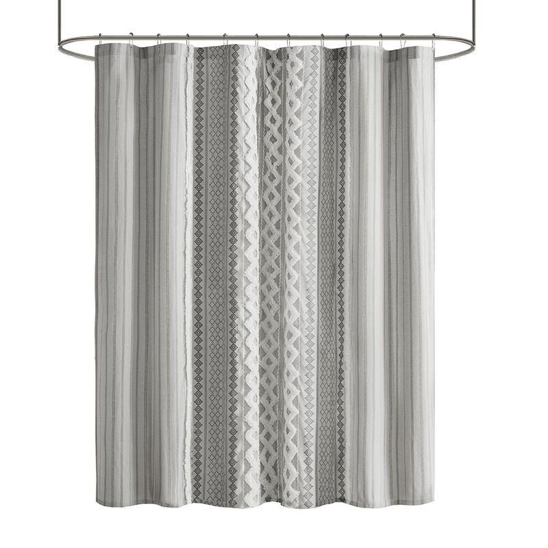 Gracie Mills Modesto Chenille Striped Cotton Printed Shower Curtain