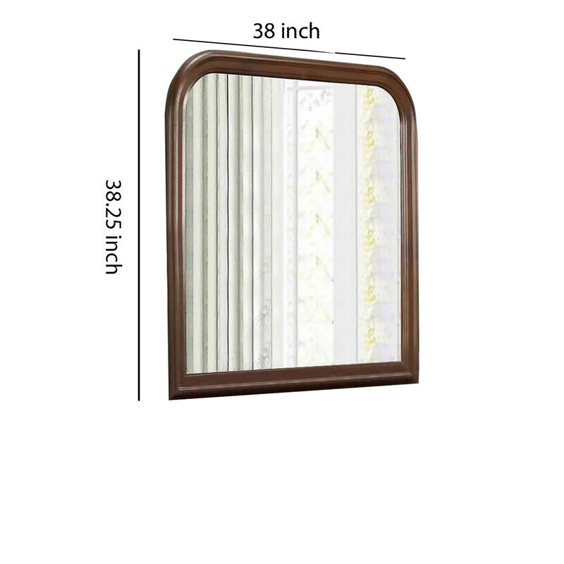 Arched Molded Design Wooden Frame Mirror, Cherry Brown and Silver-Benzara