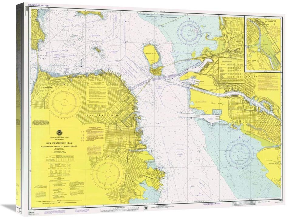 Nautical Chart - San Francisco Bay ca. 1975-Canvas Art-30x23.4