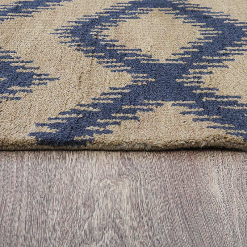 HAND KNOTTED WOOL Geometric AREA RUGS  - 8'x10', Rectangle Shape, Gold Charcoal Color, Geometric Modern, Medium Pile Handmade Area Rugs for Living Room, Bed Room (N00165)