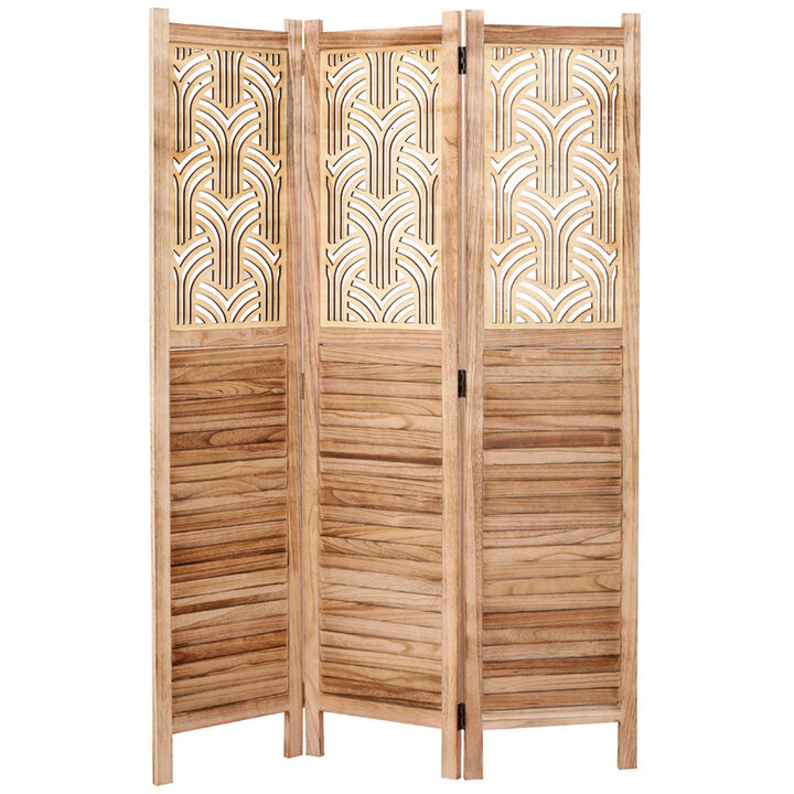 Legacy Decor 3 Panels Room Divider Rustic Wood w/Decorative Cutout White