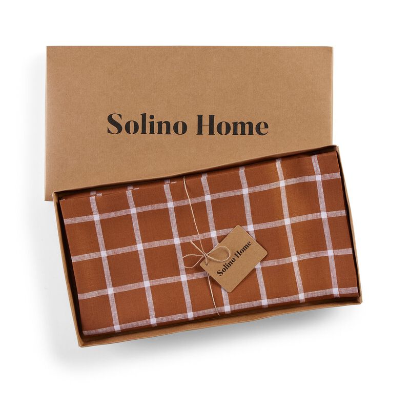 Solino Home 100% Pure Linen Table Throw 52 x 52 Inch | Windowpane