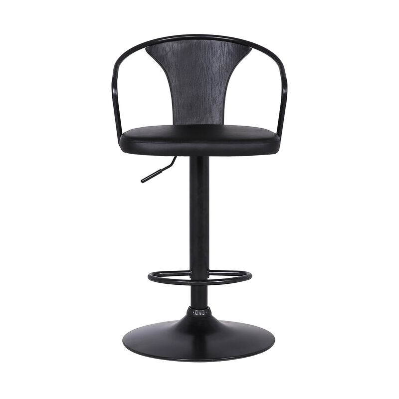 Adjustable Leatherette Swivel Barstool with Curved Back, Black-Benzara