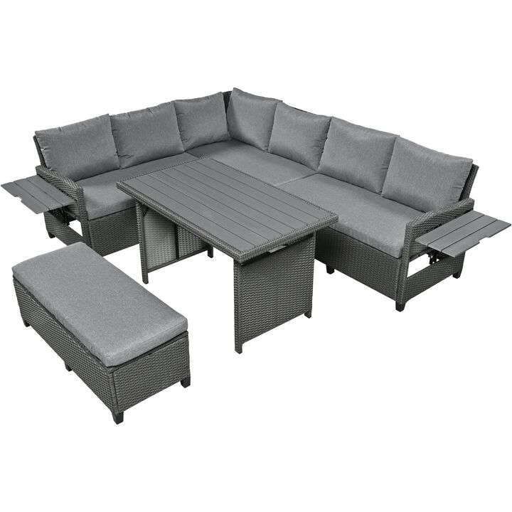 Mondawe Outdoor 5-Piece All-Weather PE Rattan Sofa Set,Garden Patio Sofa With Extendable Tables