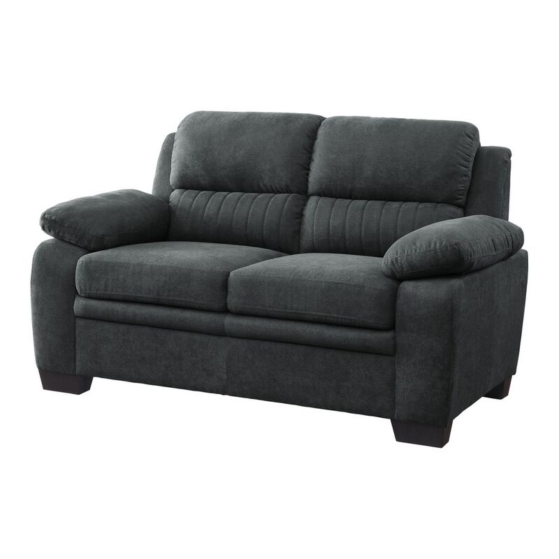 Hugh 58 Inch Loveseat, Dark Gray Polyester, Foam Cushioned, Solid Wood - Benzara