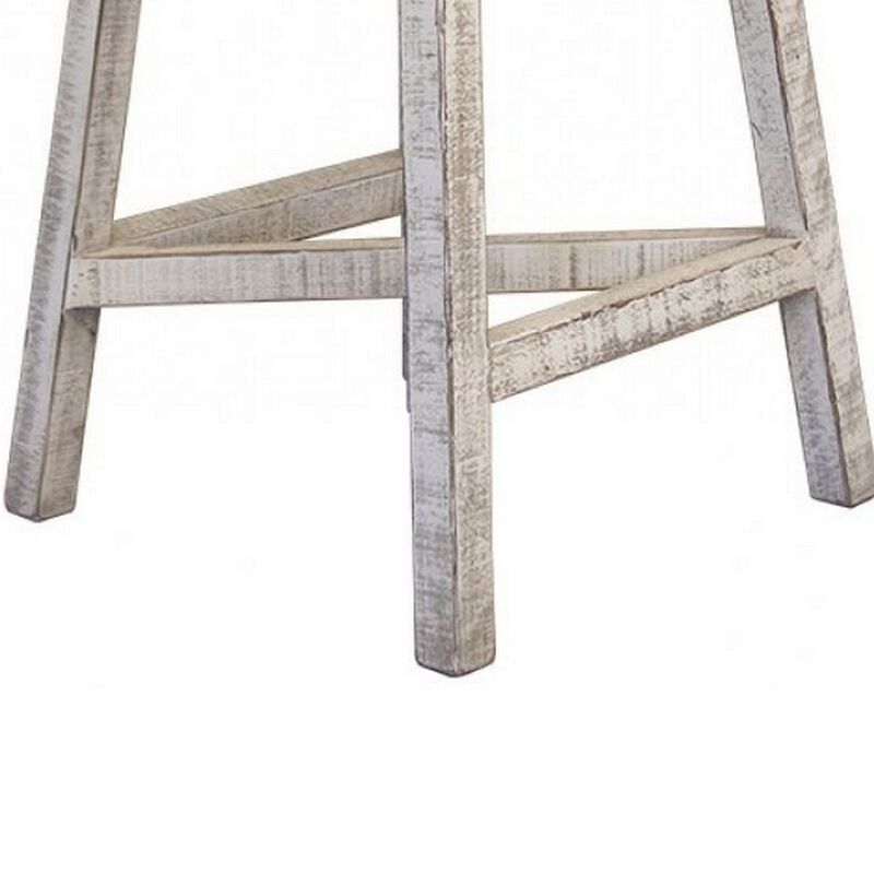 Suga 24 Inch Counter Height Stools, Set of 2, Farmhouse, Solid Pine Wood, Ivory, Gray - Benzara