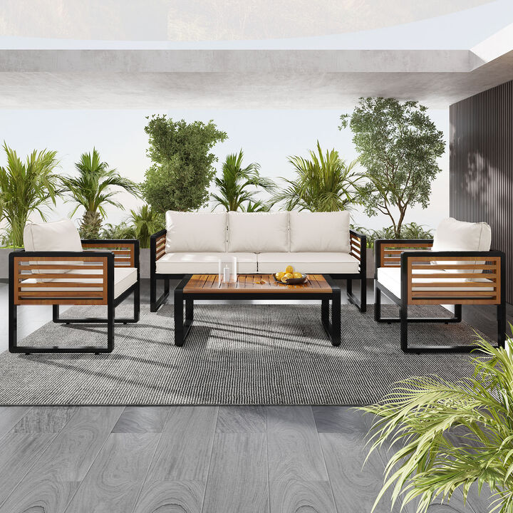 Whisen Outdoor Furniture sofa for 5 Person Conversation Set, Garden Sofa Set With Removable Cushion