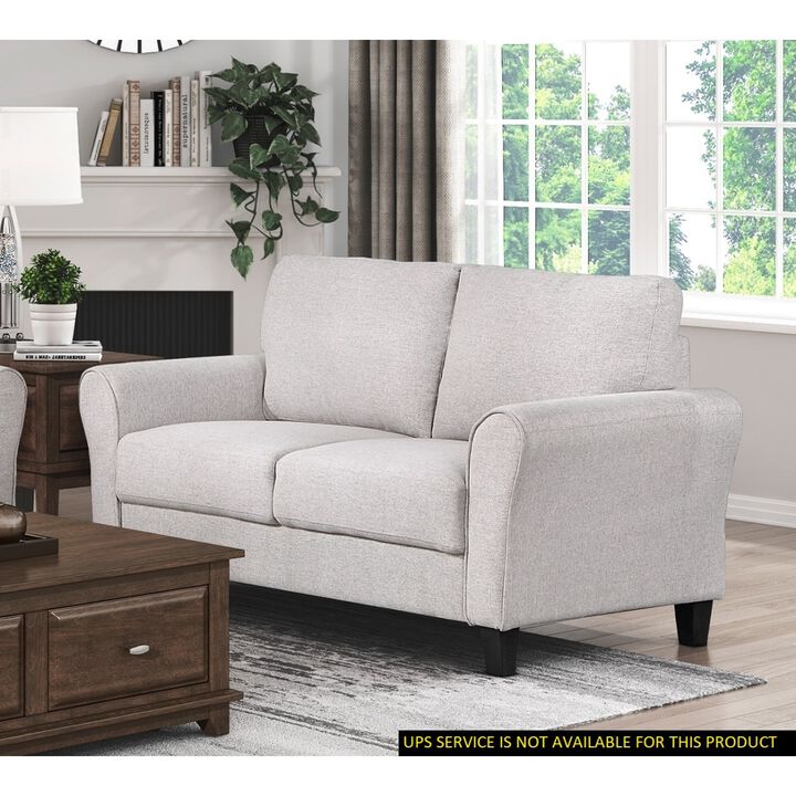 Transitional Sand Fabric Loveseat with Attached Cushion