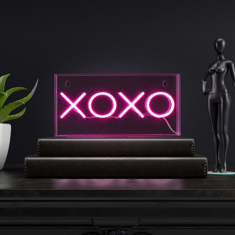 XOXO 11.75" Contemporary Glam Acrylic Box USB Operated LED Neon Light