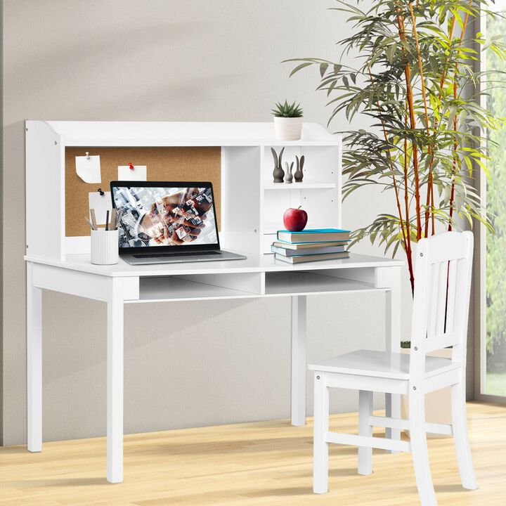 Kids Desk and Chair Set with Study Writing Desk, Hutch, and Bookshelves for Organization