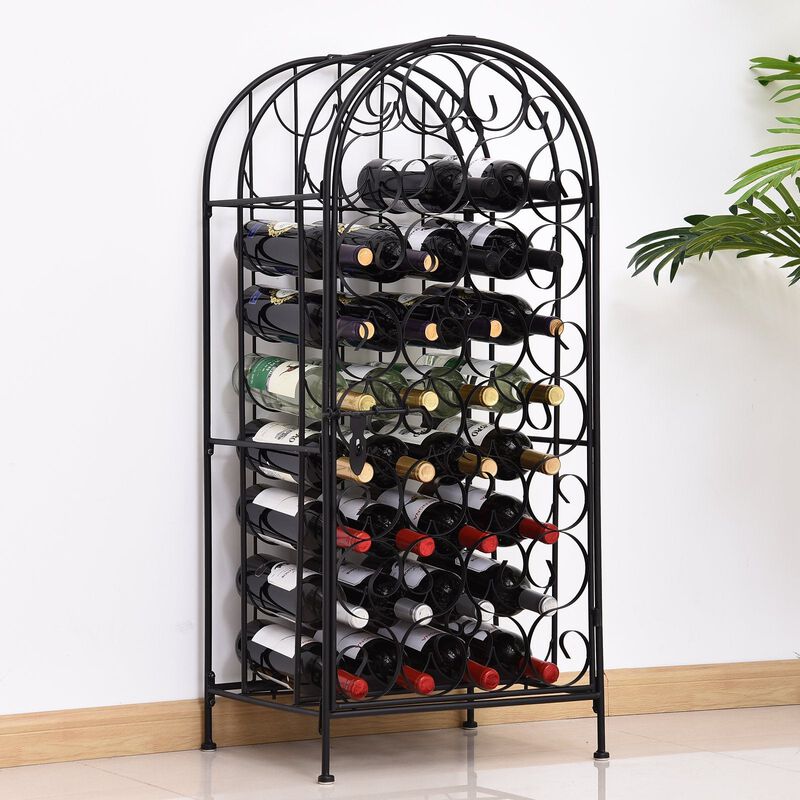 Classic Black Wine Jail: 35-Bottle Wrought Iron Rack with Lock