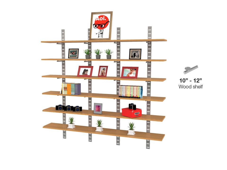Trendy  Living Room Shelving System 91" High with  12 Wood Shelves 36" or 48" Length 10"-12" Width- Shelves Sold Separately