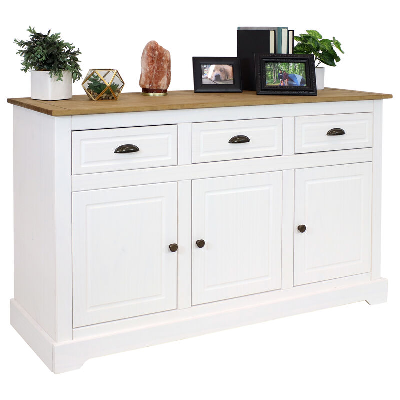 Sunnydaze Solid Pine Sideboard with 3 Drawers and 3 Doors - White - 32 in