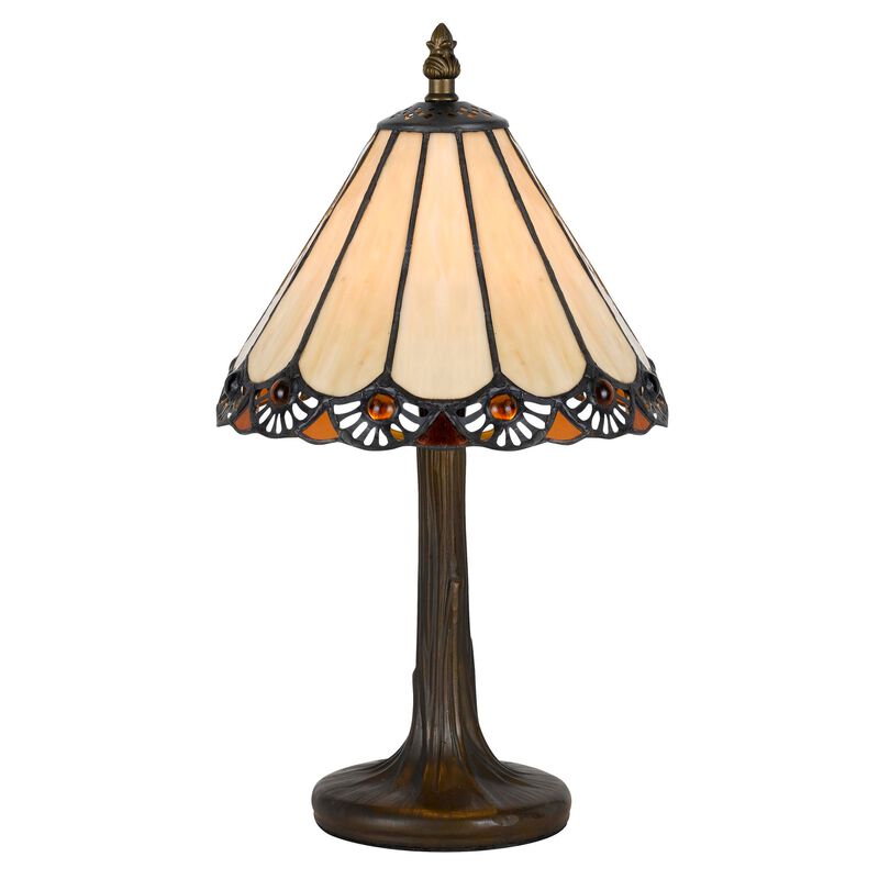 Tree Like Metal Body Tiffany Table lamp with Conical Shade,Bronze and Beige-Benzara