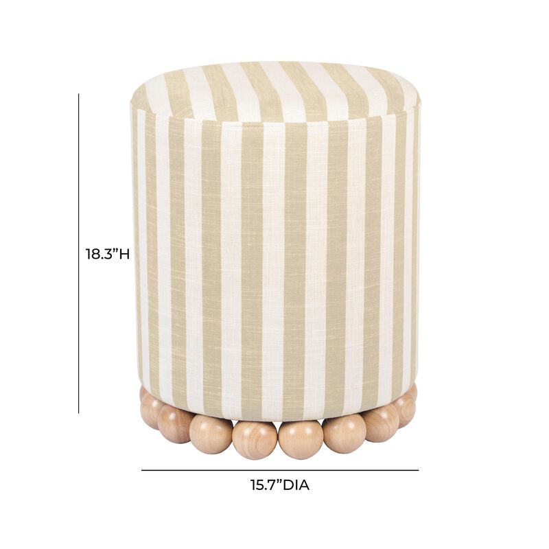 Dex Striped Linen Ottoman in Beige