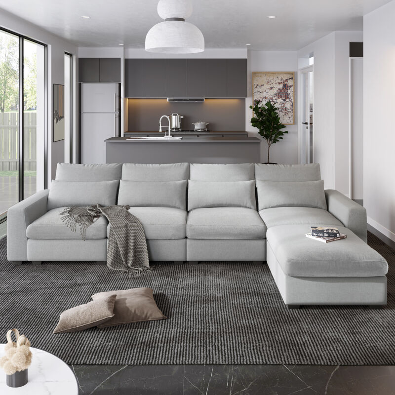 Feather Filled L-Shape Convertible Sectional Sofa