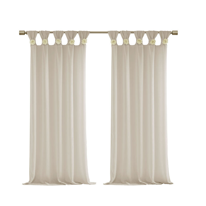 Gracie Mills Taliesin Floral Cuff Tab Top Faux Linen Sheer Solid Curtain Panel - 50x63"