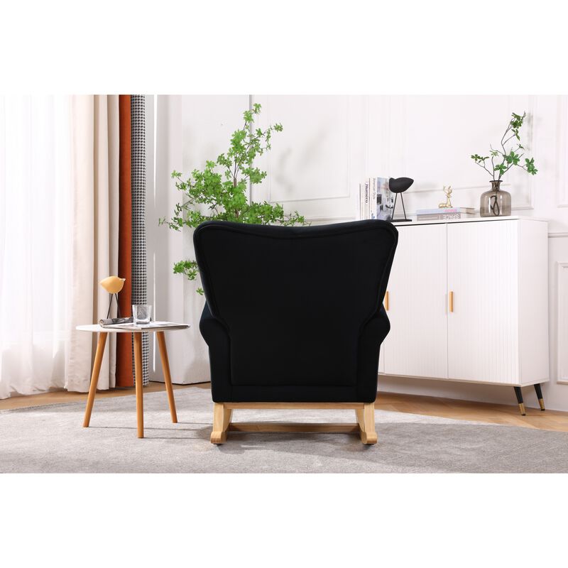 Mid Century Fabric Rocker Chair With Wood Legs And Velvet For Living Room Bedroom