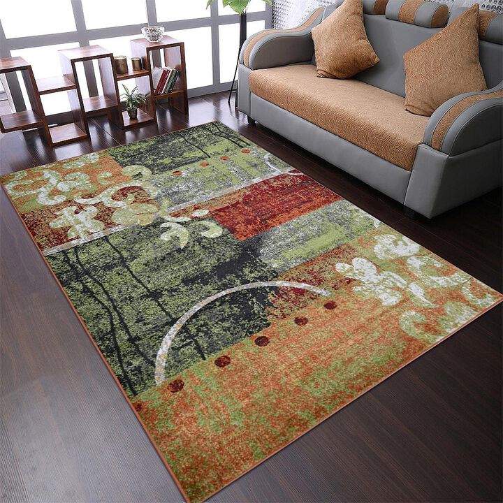 RUGSOTIC CARPETS MACHINE MADE HEATSET POLYPROPYLENE AREA RUGS  - 4'x6', Rectangle Shape, Multicolor Color, Contemporary Modern Design, Midium Pile Machine Made Area Rugs (M00043)