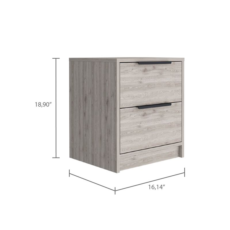Modern Nightstand 19" H, Two Drawers, Light Gray