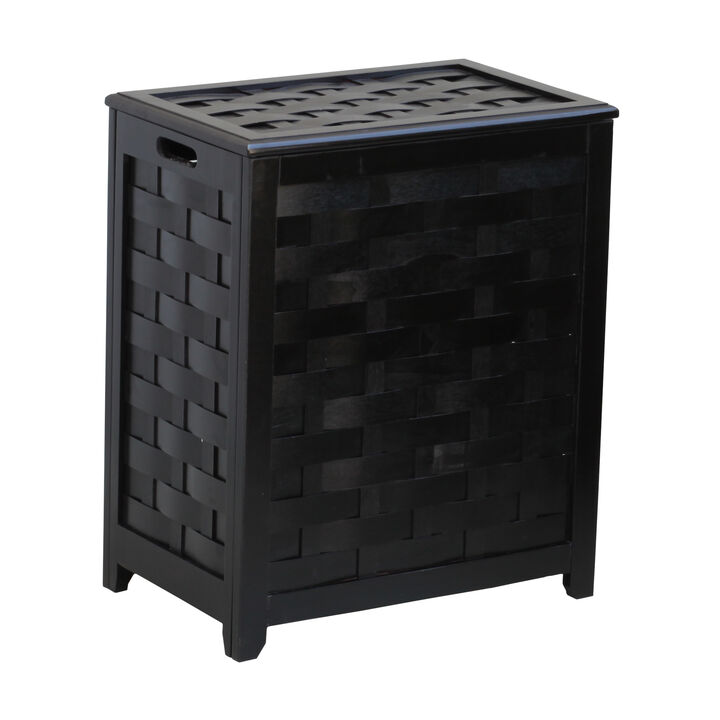 Oceanstar Mahogany Finished Rectangular Veneer Laundry Wood Hamper with Interior Bag