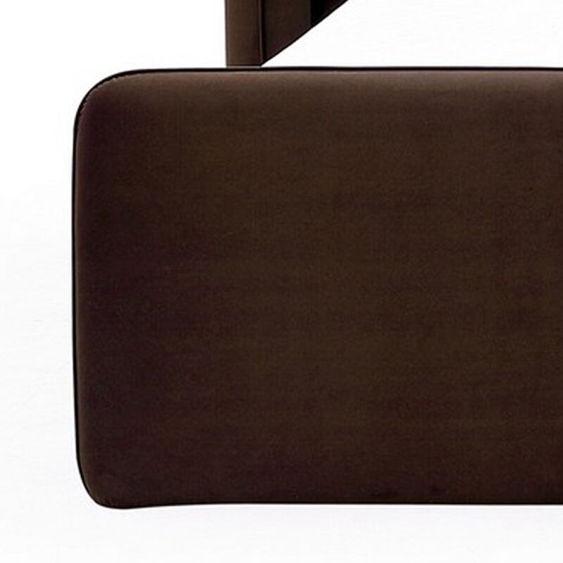 Baca Queen Platform Bed, Velvet Upholstery, Wingback Headboard, Brown - Benzara