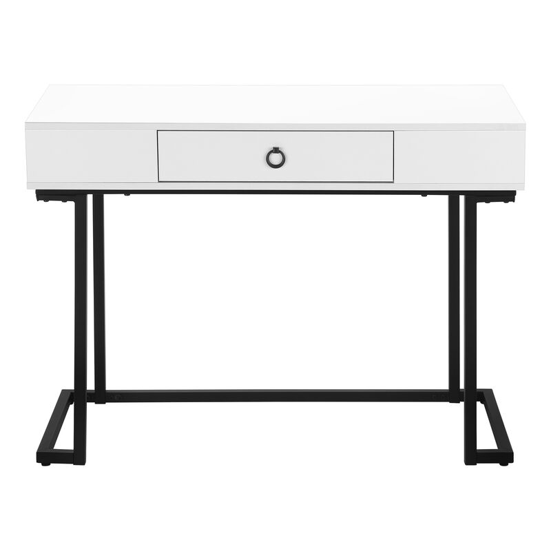 Monarch Specialties I 7385 Computer Desk, Home Office, Laptop, Storage Drawers, 42"L, Work, Metal, Laminate, Glossy White, Black, Contemporary, Modern