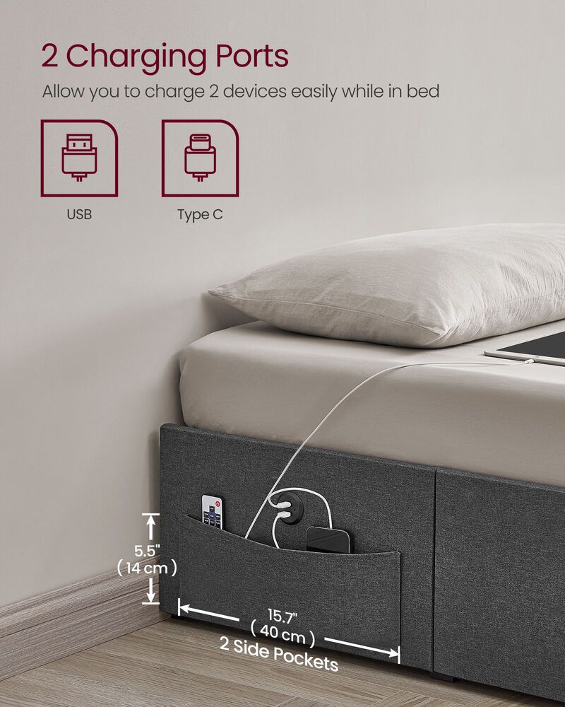 LED Bed Frame Full Size with 4 Drawers and Charging Station